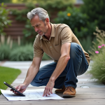 Paysagiste homme en plein travail dans un jardin moderne