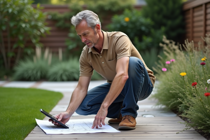 Paysagiste homme en plein travail dans un jardin moderne