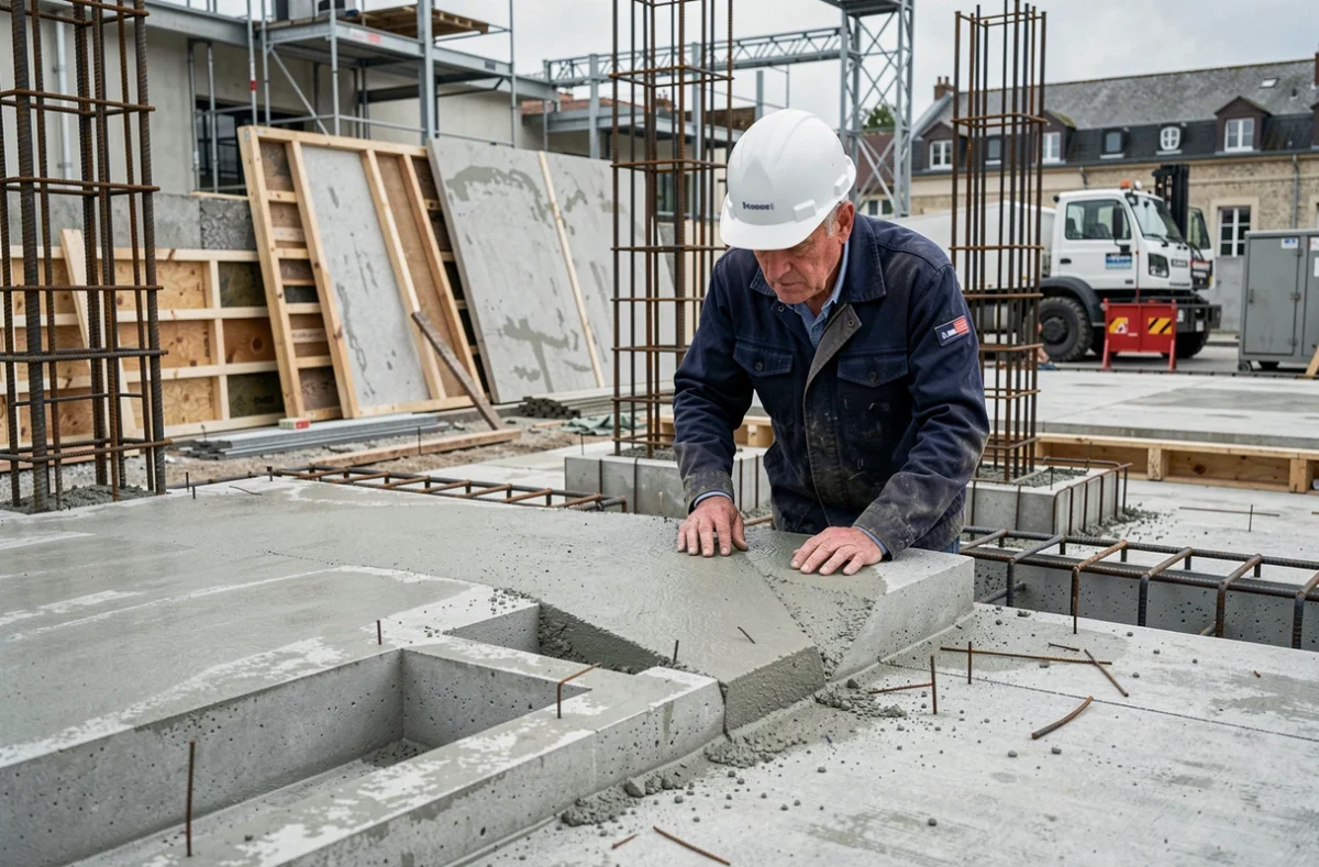 Ingénieur inspectant un ouvrage en béton technique sur un chantier en Loire pour Bétons Concept Loire