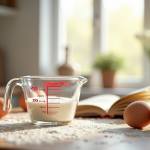 Plan de cuisine avec tasse à mesurer et ingrédients frais