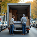 Couple organisant un camion de déménagement à l'extérieur