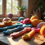 Plusieurs épingles en laine colorée sur une table en bois