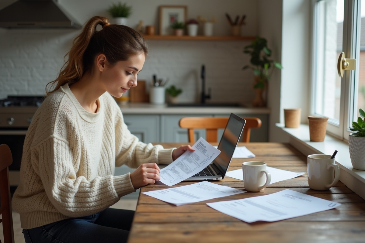 Jeune femme à la maison utilisant un ordinateur portable