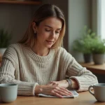 Femme polissant un bracelet en argent dans une cuisine chaleureuse