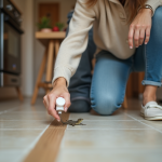 Femme appliquant un répulsif à limaces dans la cuisine moderne