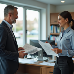 Homme d'affaires discutant avec une femme en bureau