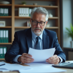 Homme d'affaires en costume dans un bureau moderne