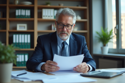 Homme d'affaires en costume dans un bureau moderne