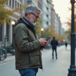 Homme d'âge moyen utilisant une application municipale