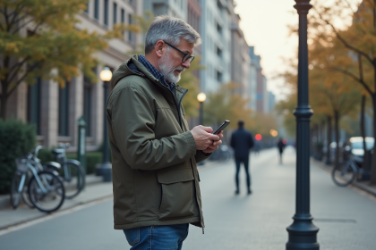 Homme d'âge moyen utilisant une application municipale