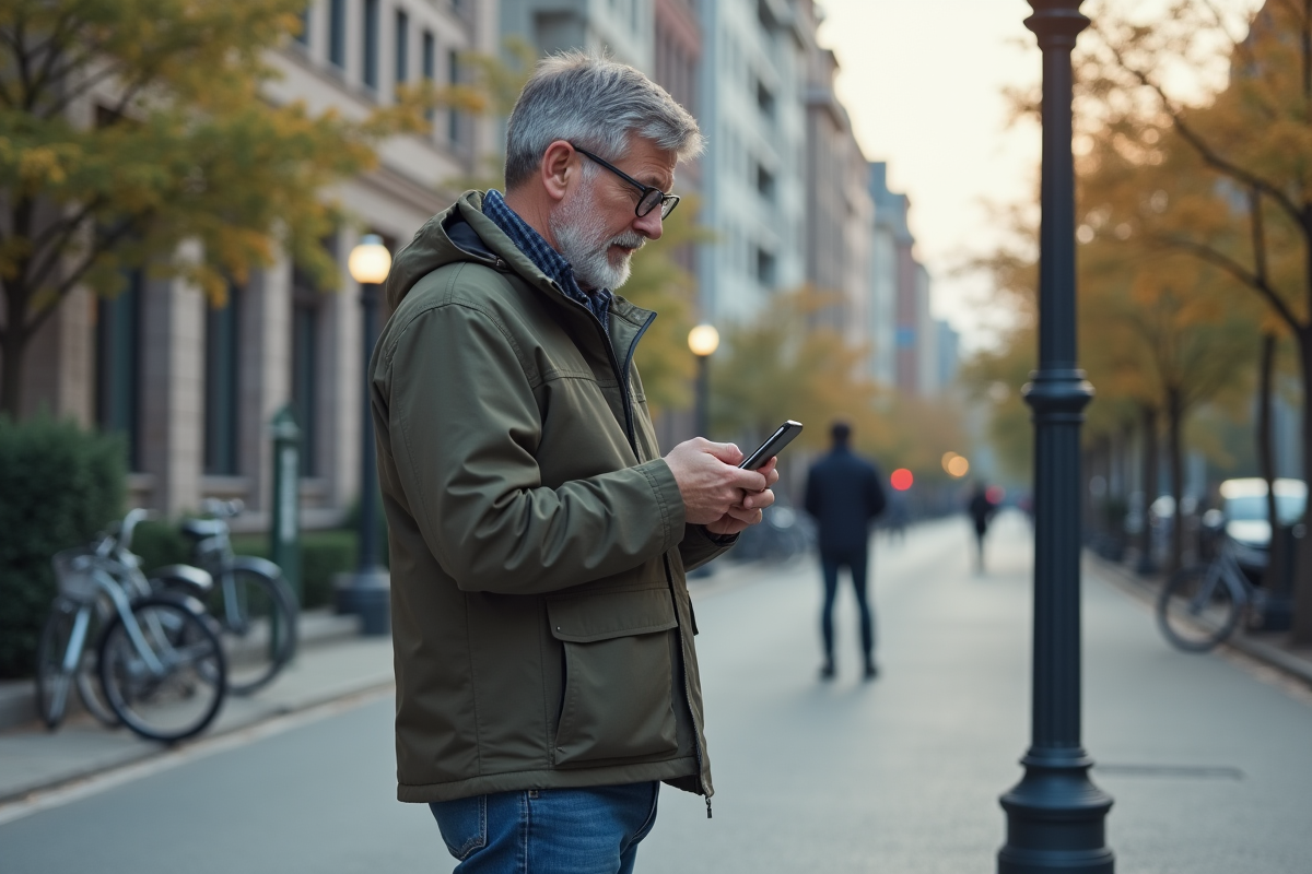 Homme d'âge moyen utilisant une application municipale