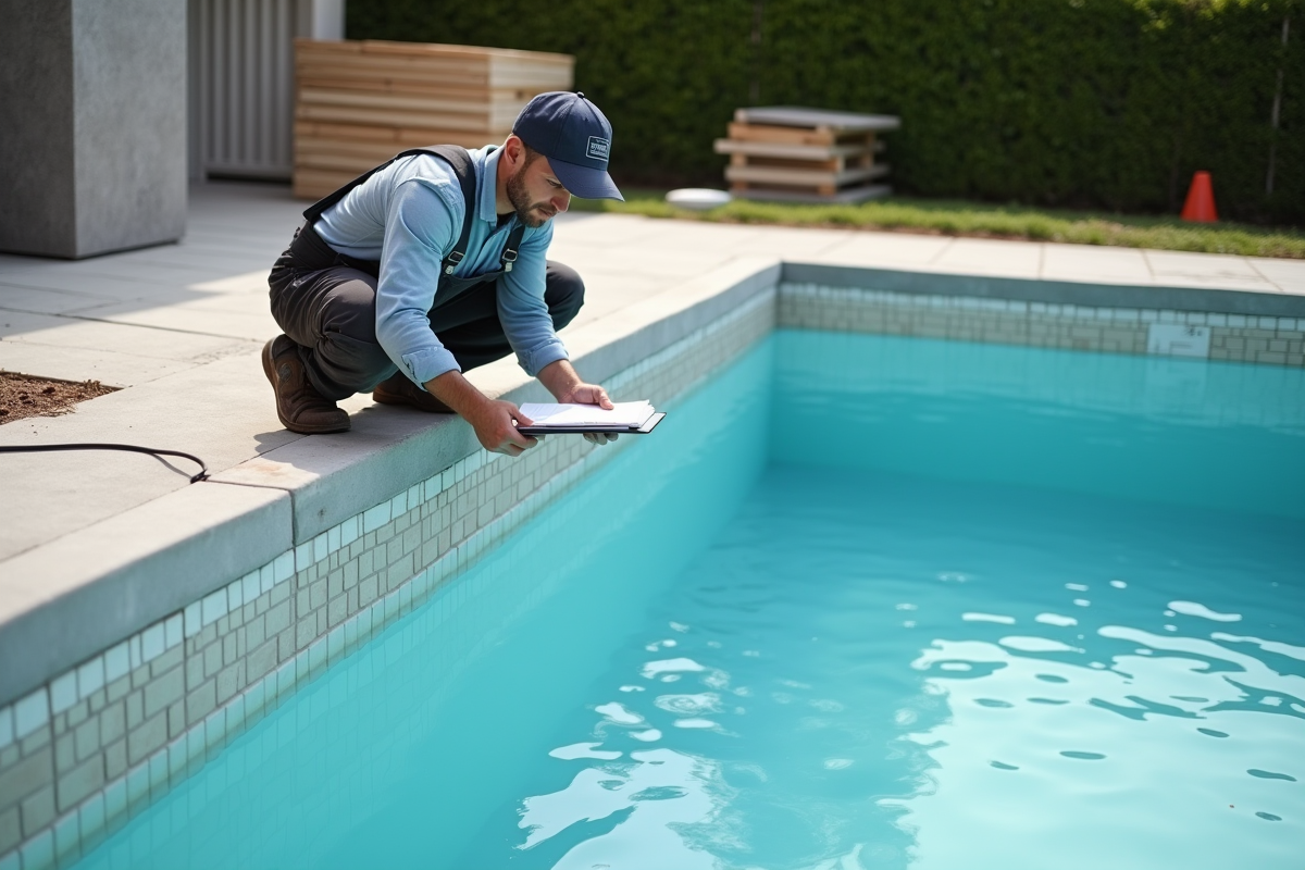 Installateur professionnel inspectant la piscine neuve