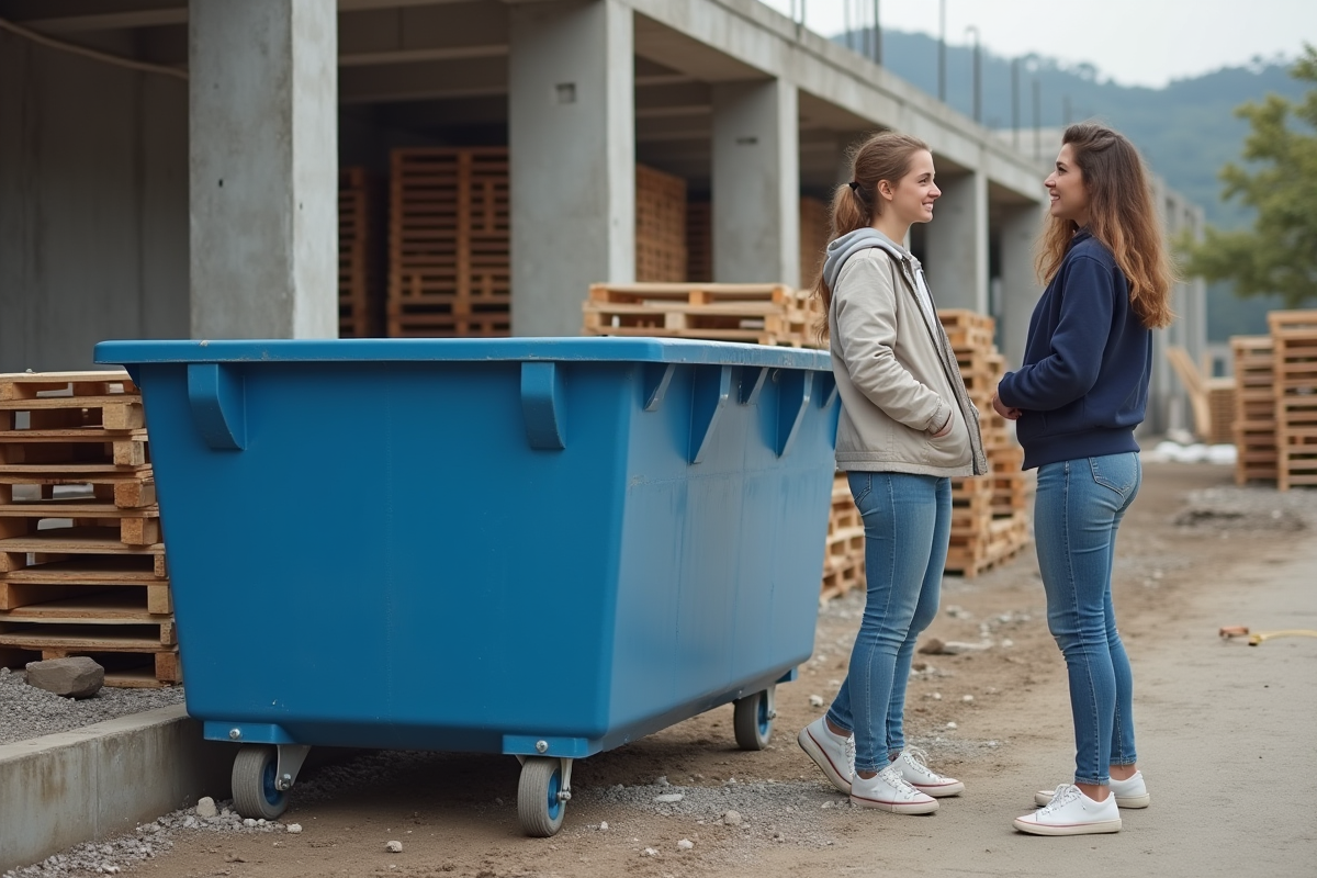 Jeune femme en jeans discutant près d