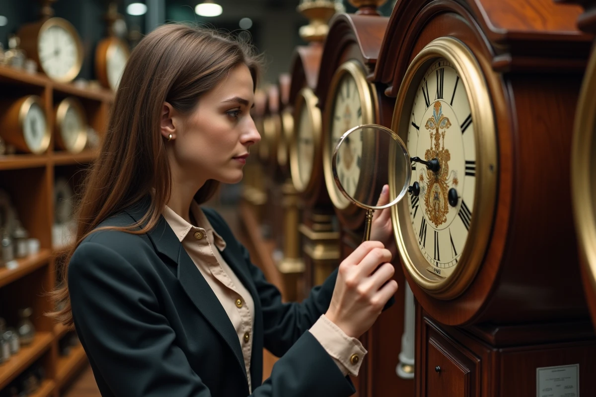 Jeune femme observant une horloge dans une boutique d