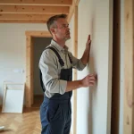 Hommes en overalls posant du platre sans rails dans une rénovation