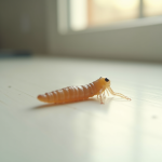 Gros plan sur une mouche maggot sur un plan de travail blanc