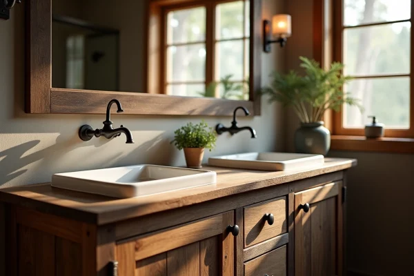 Meuble double vasque en bois : alliance de fonctionnalité et de charme rustique