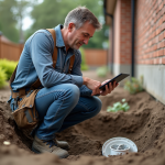 Ouvrier de construction inspectant la ventilation extérieure