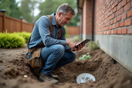 Ouvrier de construction inspectant la ventilation extérieure