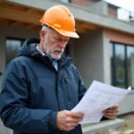 Superviseur de construction en extérieur avec plans