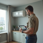 Technicien ajustant une ventilation moderne dans un appartement