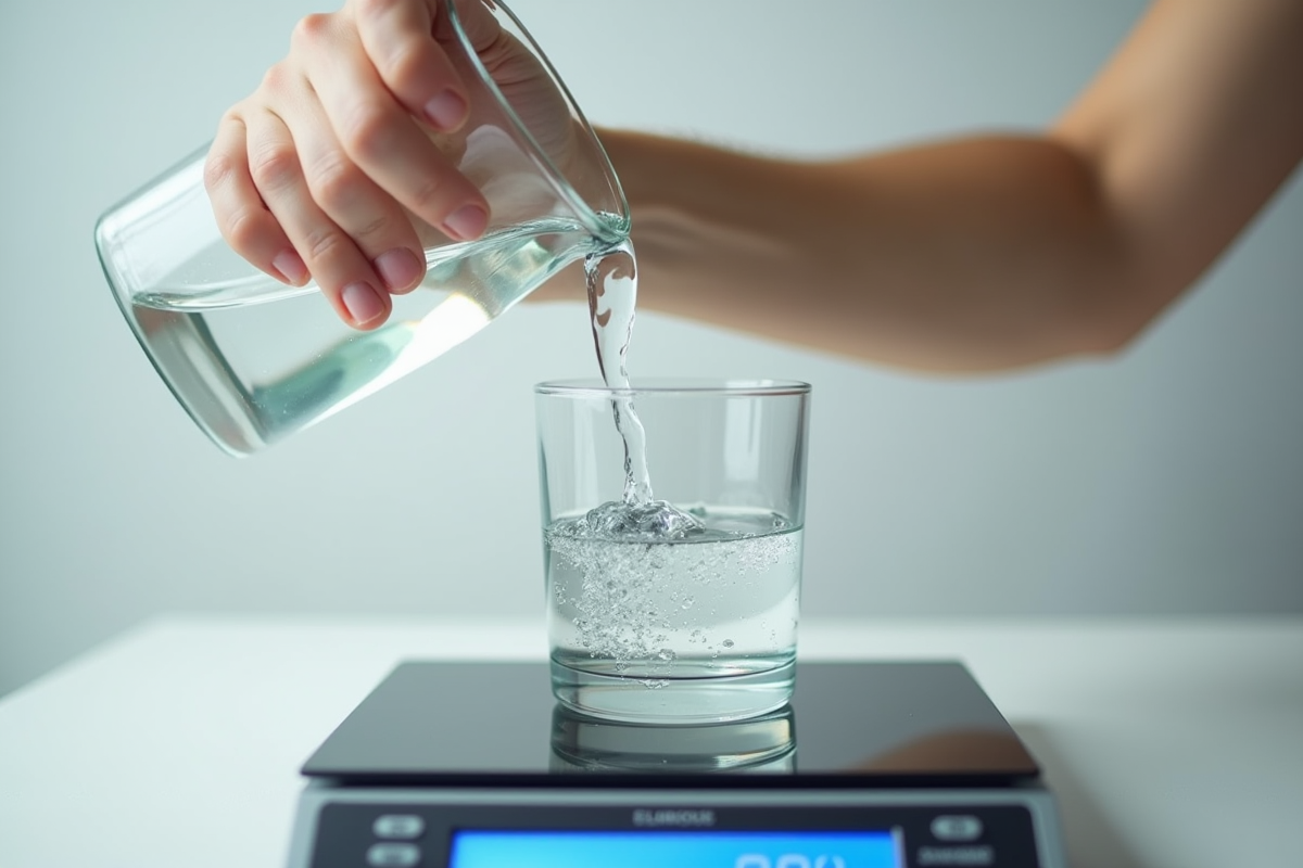 Main versant de leau dans une balance digitale précise